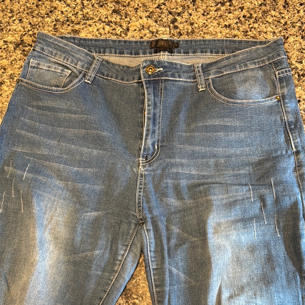 Leopard Cuff Distressed Blue Jeans - Picture 3 of 8